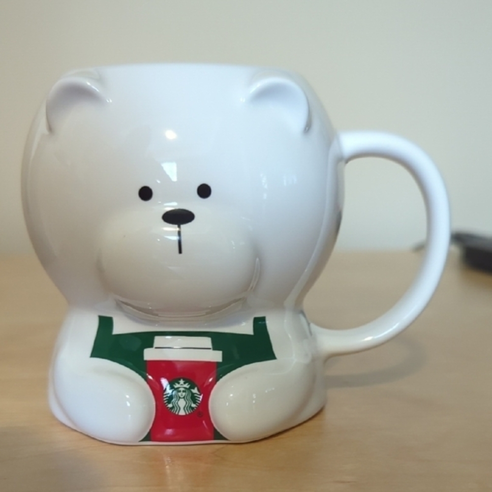 Starbucks White Bear Mug with Green Apron